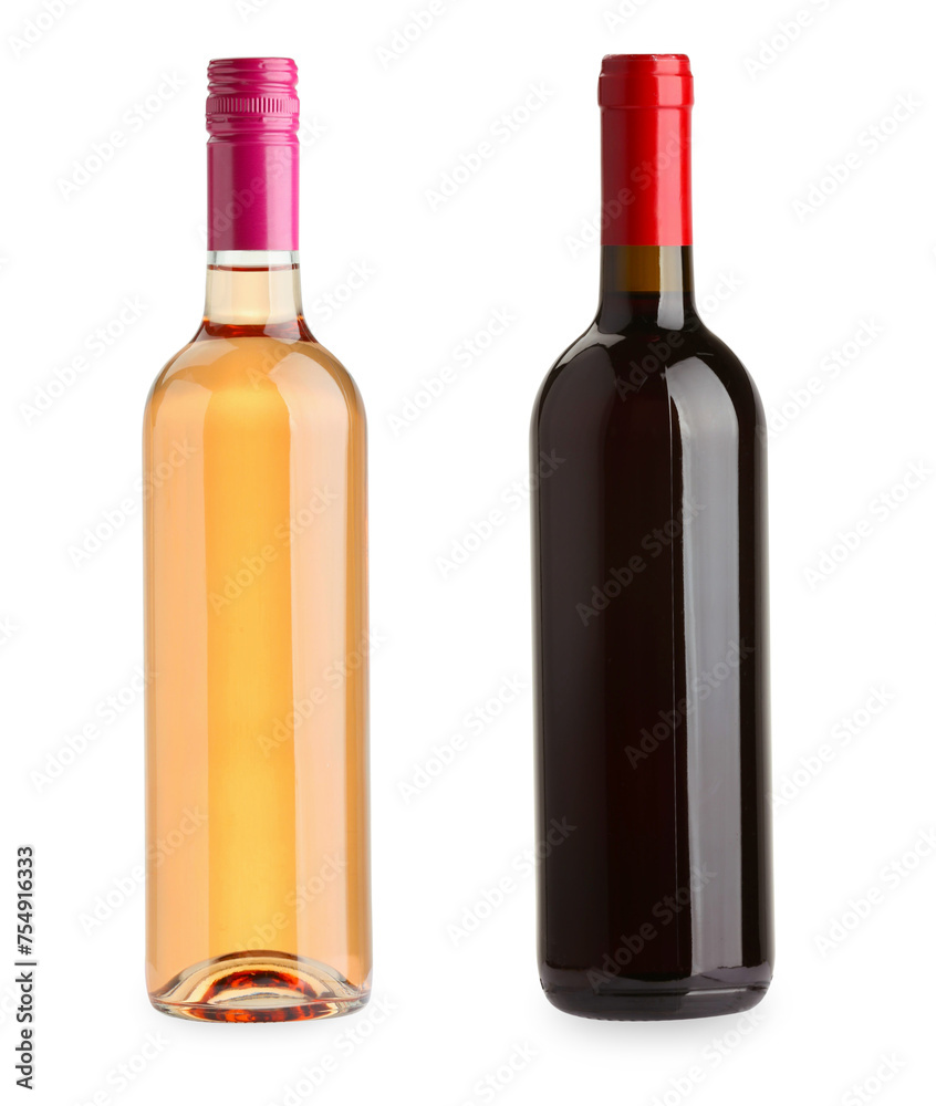 Bottles of rose and red wine isolated on white Bottles of rose and red wine isolated on white