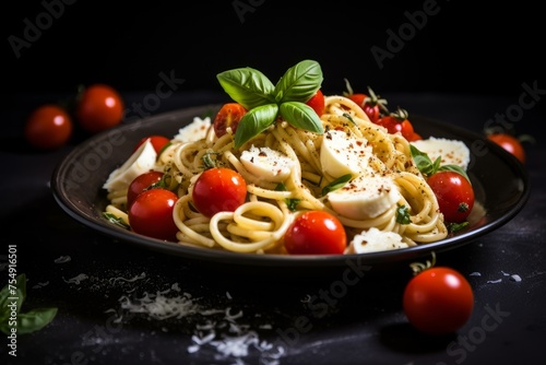 Indulgent Italian pasta mozzarella. Meat plate. Generate Ai