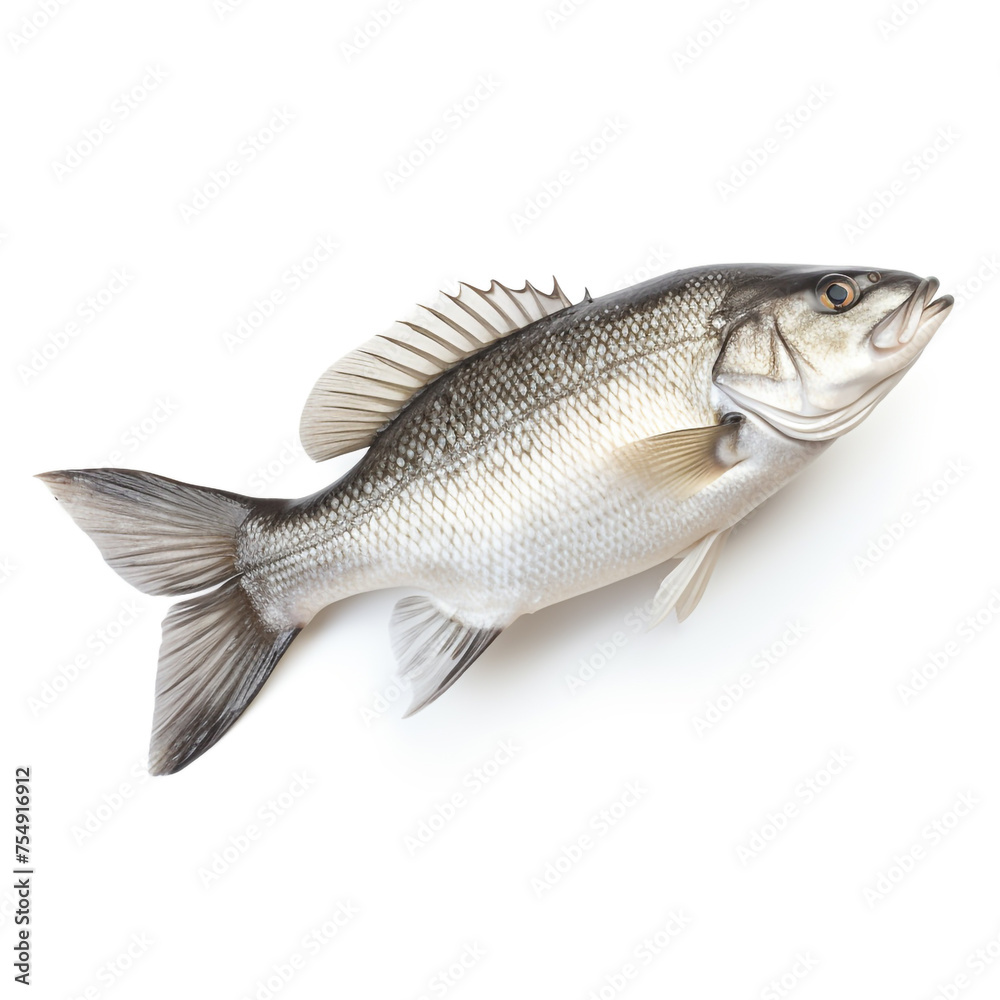 Sea bass fish on white background сreated with Generative Ai