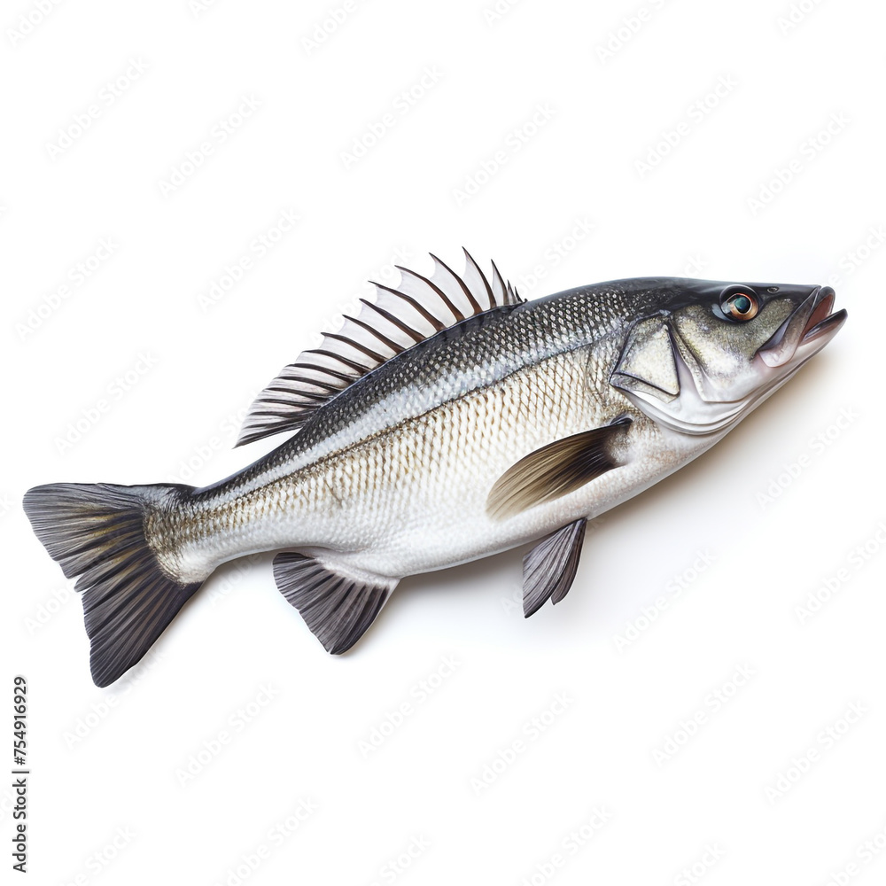 Sea bass fish on white background сreated with Generative Ai