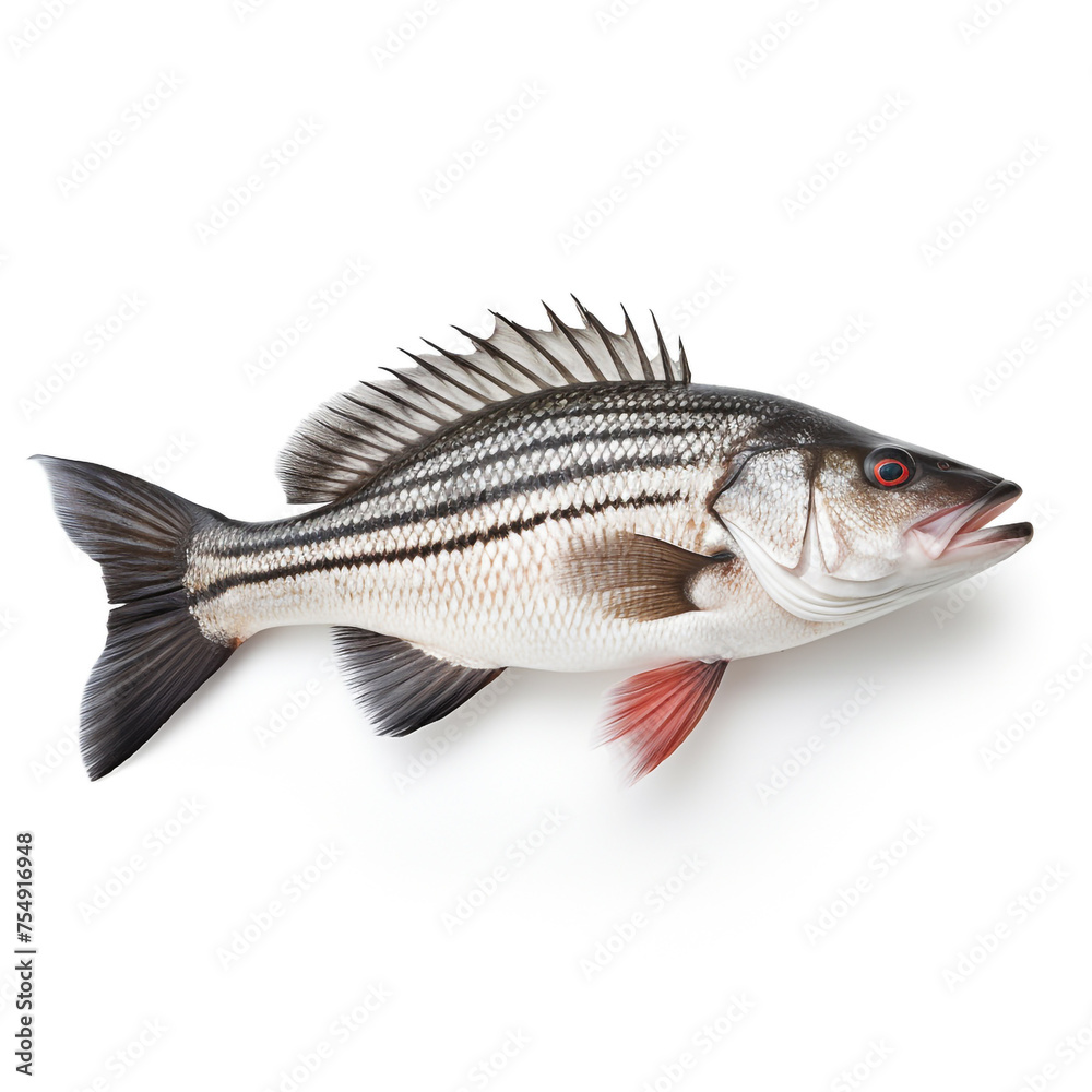 Sea bass fish on white background сreated with Generative Ai