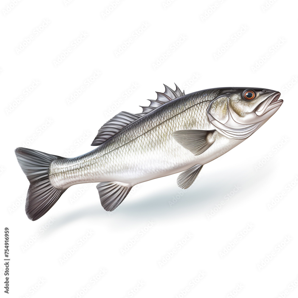 Sea bass fish on white background сreated with Generative Ai