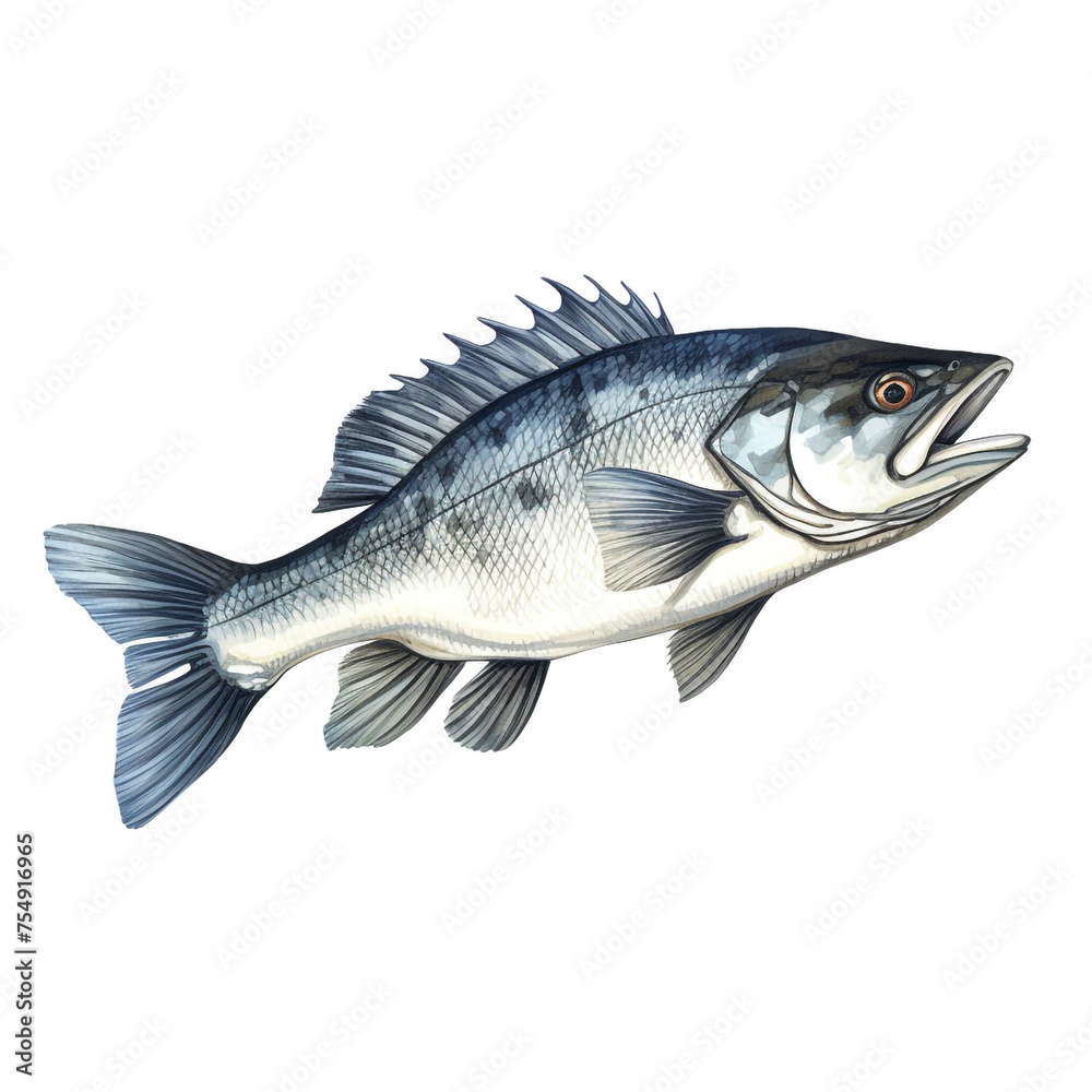 Sea bass fish on white background сreated with Generative Ai Sea bass fish on white background сreated with Generative Ai