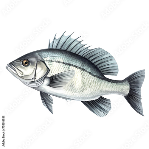 Sea bass fish on white background сreated with Generative Ai