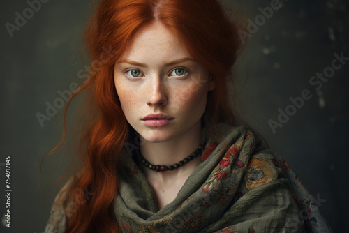 Portrait of young woman dressed in bright traditional dress