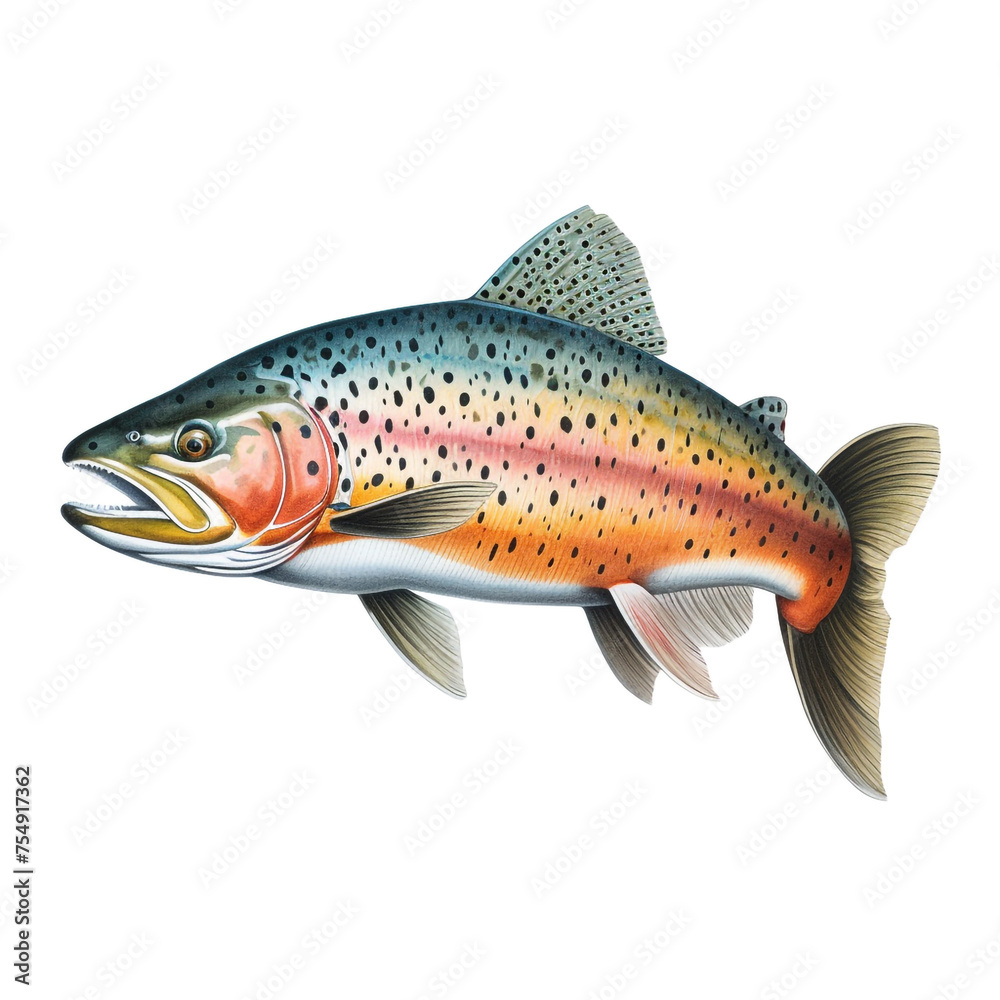 Fototapeta premium Trout fish on white background сreated with Generative Ai