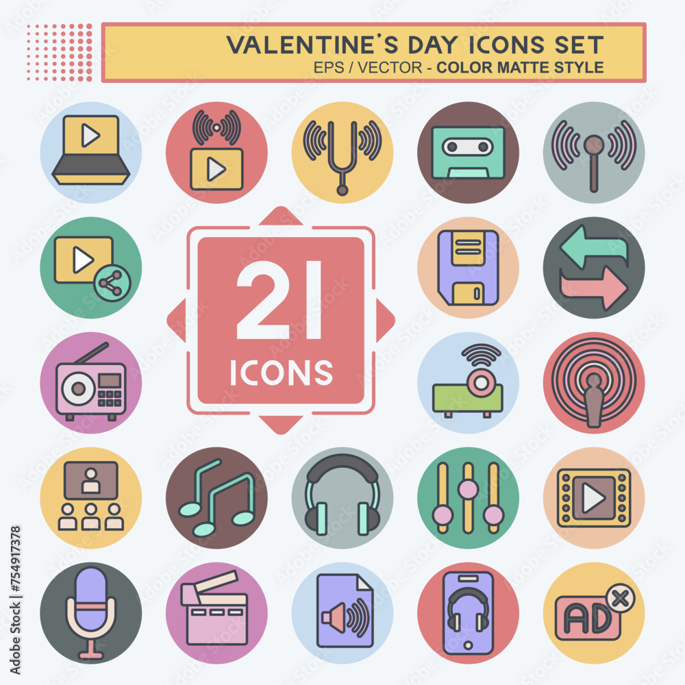 Icon Set Podcast. related to Music symbol. color mate style. simple design editable. simple illustration Icon Set Podcast. related to Music symbol. color mate style. simple design editable. simple illustration
