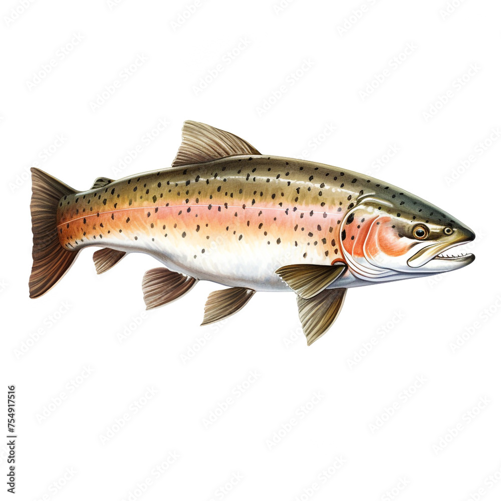 Trout fish on white background сreated with Generative Ai Trout fish on white background сreated with Generative Ai