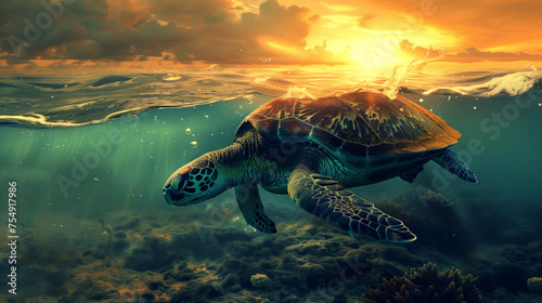 turtle swimming in the ocean