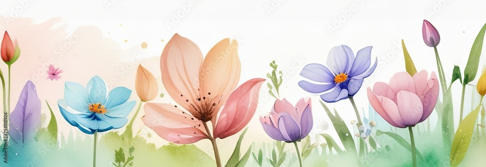 Abstract flowers on a light background, a banner for a website, advertising. Spring, summer.
