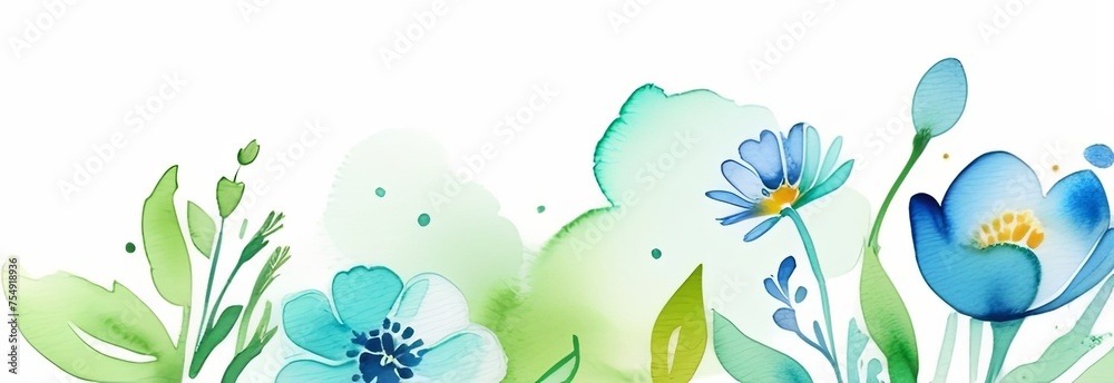 Blue abstract flowers on a light background, a banner for a website, advertising. Spring, summer.
