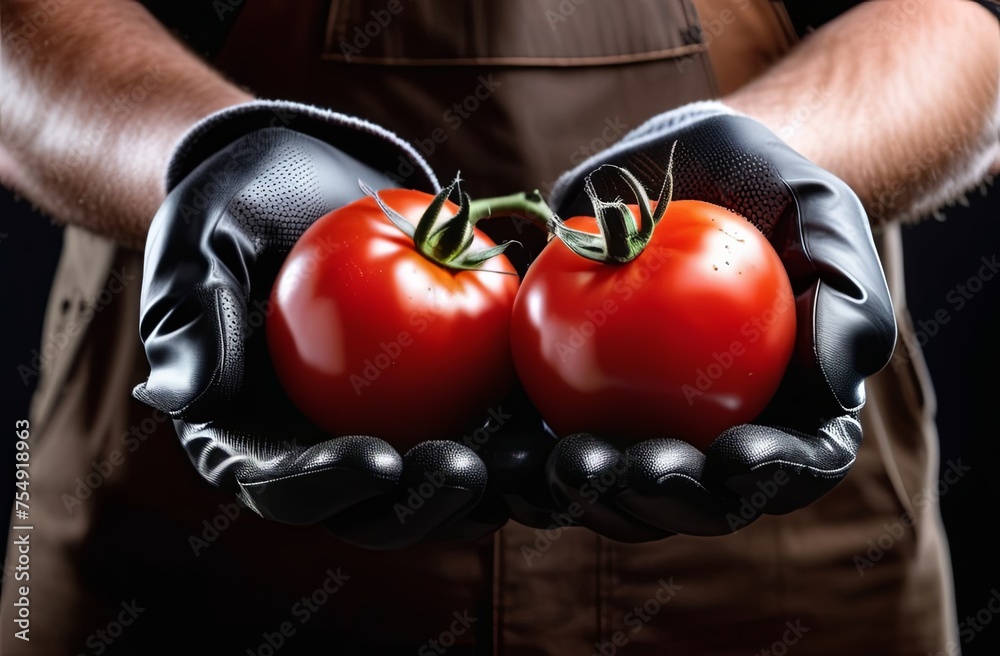 Tasty red organic tomatoes on farmer hands. Agricultural industry. Healthy food.