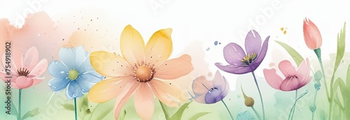 Abstract flowers on a light background, a banner for a website, advertising. Spring, summer.