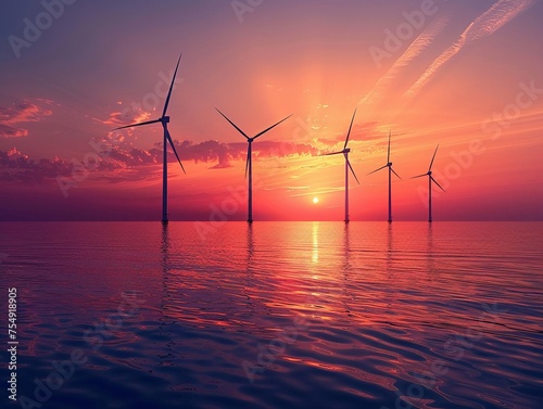 Wind turbines against a sunset