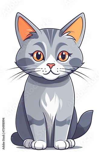 A cartoon grey cat with yellow eyes. Illustration of a cat. Advertising of pet's food, veterinary clinic.