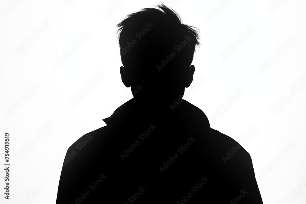 Black silhouette of an adult young man on a white background. Generative ai