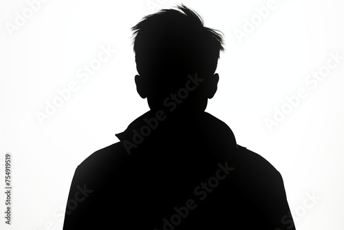 Black silhouette of an adult young man on a white background. Generative ai