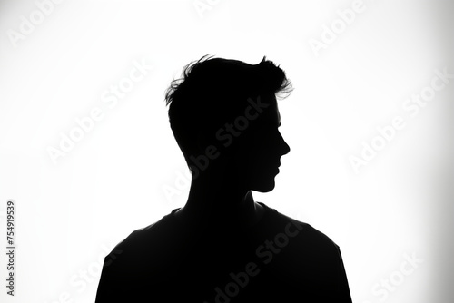 Black silhouette of an adult young man on a white background. Generative ai
