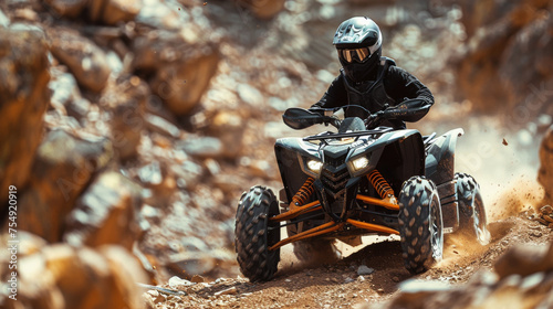 Man Riding ATV on Dirt Road