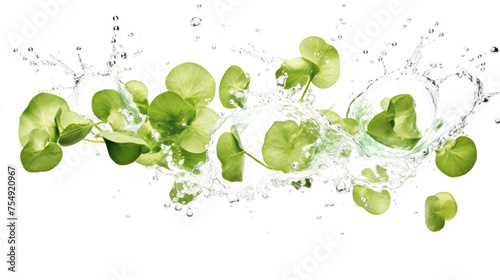 Sea grape sliced pieces flying in the air with water splash isolated on transparent png. 