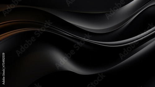 Horizontal Abstract Luxurious dark black background with wavy smooth lines. Futuristic Texture, Pattern, copy space