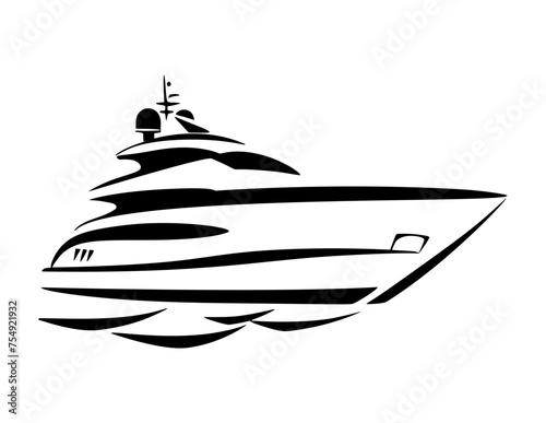 Vector Illustration of a yacht with lines drawing for logo,icon, black and white	
