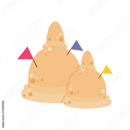 sandcastles with flags, beach scene, cartoon style clip art preview