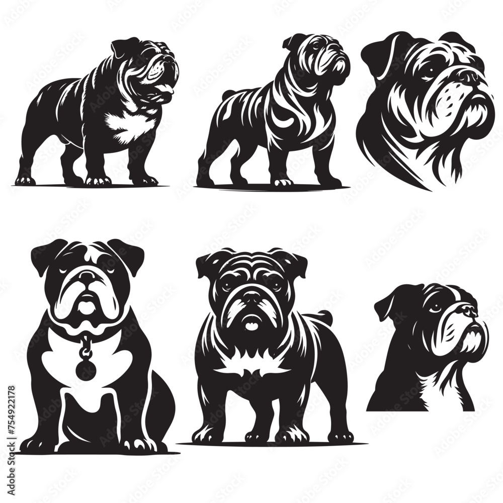 bulldog Vector silhouettes collection isolated on white background 