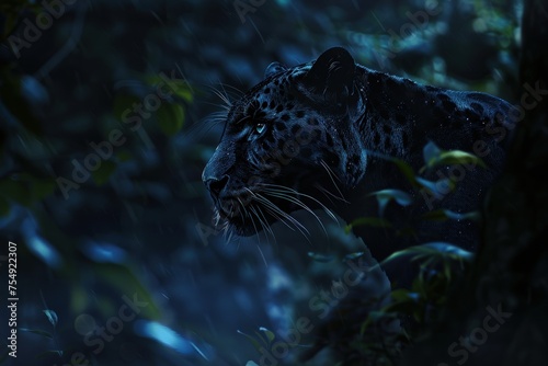 Majestic Night Predator: The Enigmatic Black Panther in Shadow.