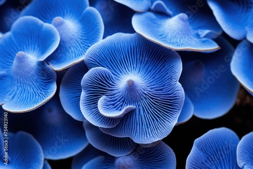 Textured Blue mushroom closeup background. Water glow. Generate Ai