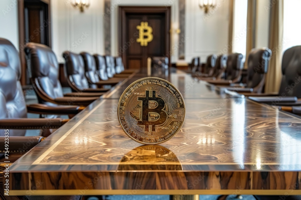Innovative Bitcoin investment strategies presented in a corporate boardroom. Innovative Bitcoin investment strategies presented in a corporate boardroom.