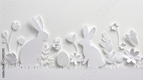 Happy easter. Easter rabbits made of paper. © moviego