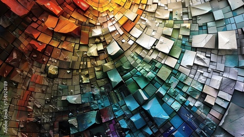 Vibrant Geometric Mosaic A Symphony of Rainbow Hues Showcasing Colorful Complexity in Art