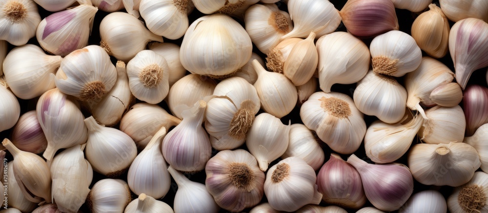 A cluster of Elephant garlic, a natural food ingredient and superfood, is placed on a table. This plantbased vegetable is commonly used in cooking due to its strong flavor