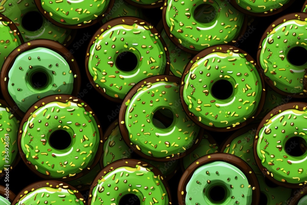 Fototapeta premium Geometric Green donut pattern. Calories frosting. Generate Ai