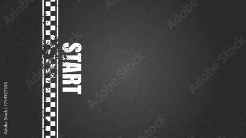 Asphalt road with white start line marking, concrete highway surface, texture. Pattern with grainy structure, grunge stone background.