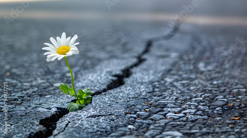 A single daisy grows from a crack in the asphalt. © wcirco