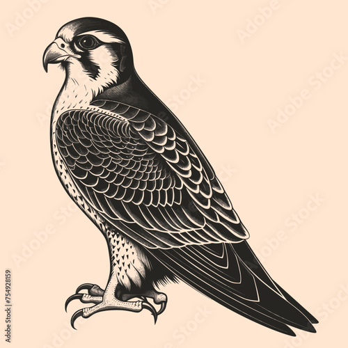 Black and White Falcon (hawk) Outline Silhouette Ornament Vector Art for Logo and Icon, Sketch, Tattoo, Clip Art