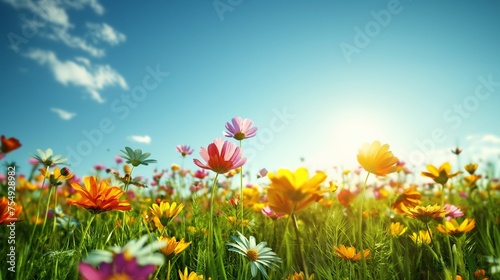 field of flowers meadow background in spring 