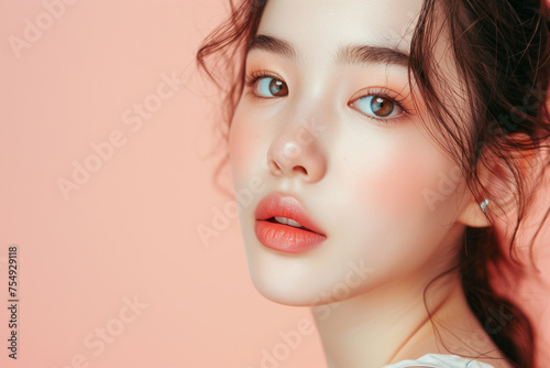 Beautiful young woman with perfect skin. Natural beauty, cosmetics, skin care concept. Closeup