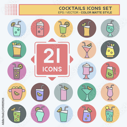 Icon Set Cocktails. related to Restaurants symbol. color mate style. simple design editable. simple illustration