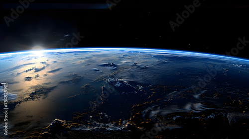 sunrise over the planet, Stunning Earth View from Space, Mesmerizing Planet Landscape Captured in Orbit, view on planet Earth from space., the sun and the clouds, Generative AI