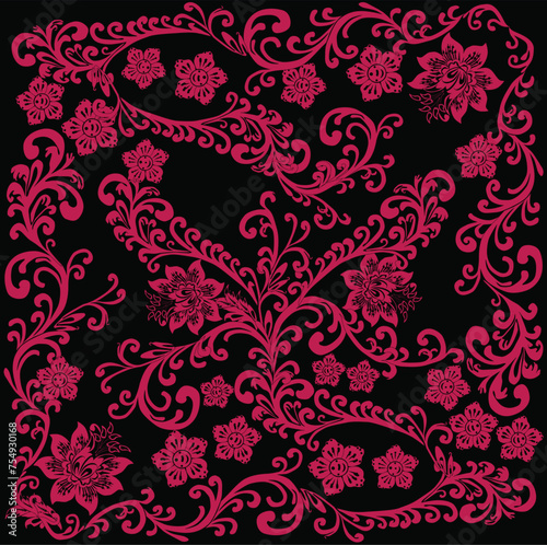 decorated pink swirls and curls in square on black