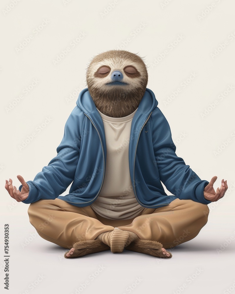 Naklejka premium Sloth Practicing Zen Meditation in Casual Attire