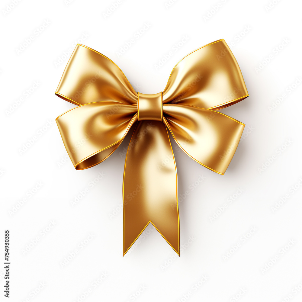golden bow on a white background сreated with Generative Ai