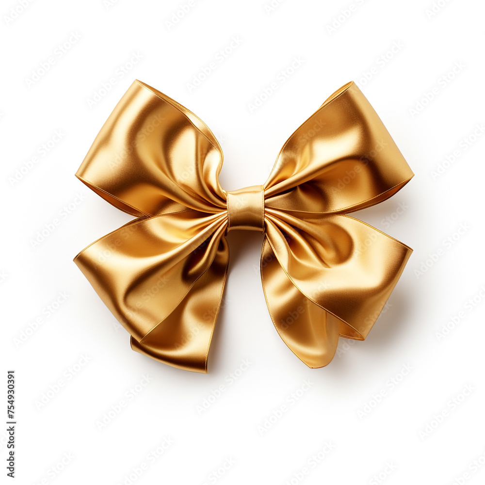 golden bow on a white background сreated with Generative Ai golden bow on a white background сreated with Generative Ai