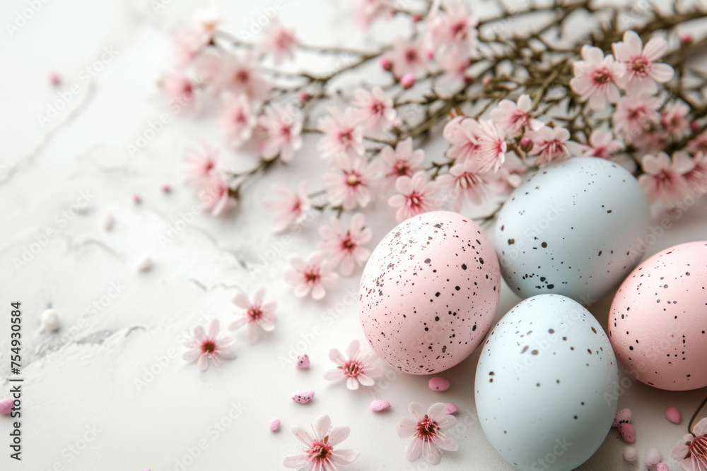 Easter minimalistic background with easter eggs and flowers. Easter minimalistic background with easter eggs and flowers.