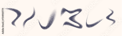 Abstract fluid grainy gradient elements. Textured wavy forms set. Charcoal splashes.