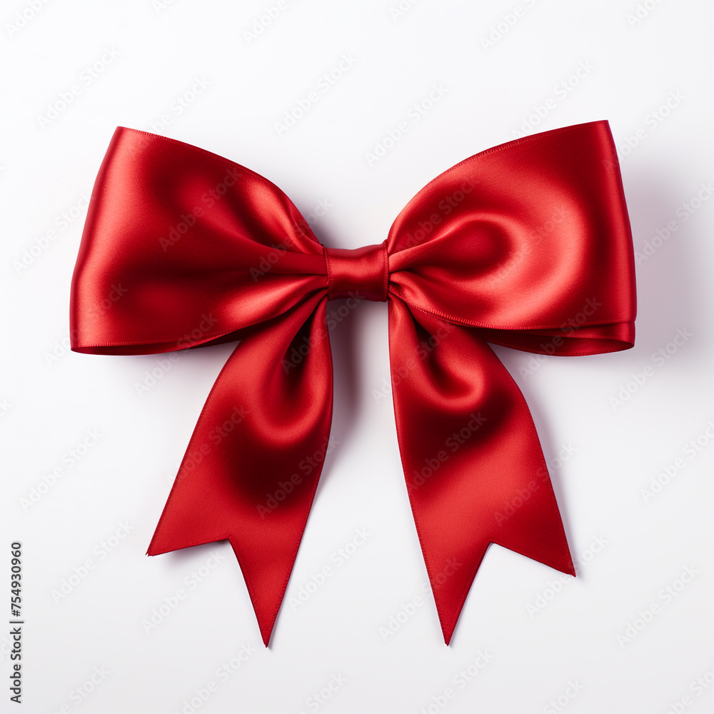 Red bow on a white background сreated with Generative Ai