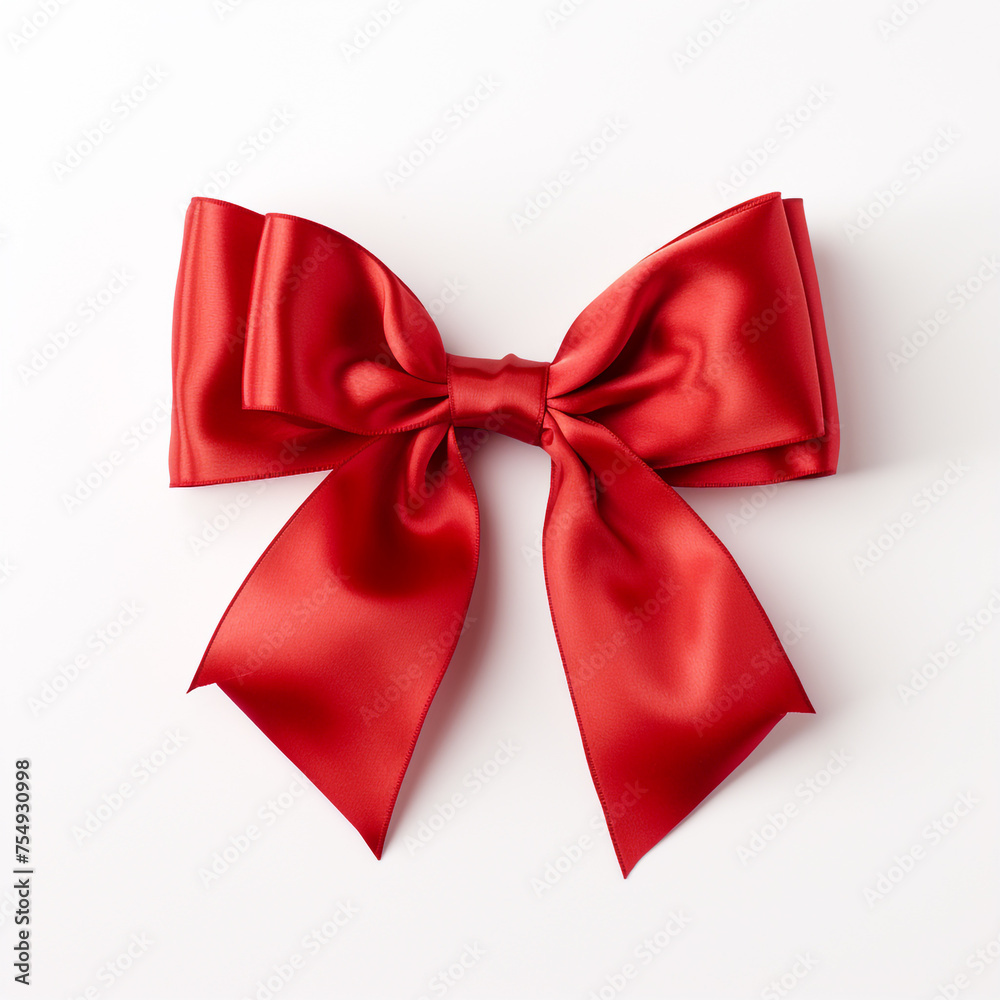 Red bow on a white background сreated with Generative Ai